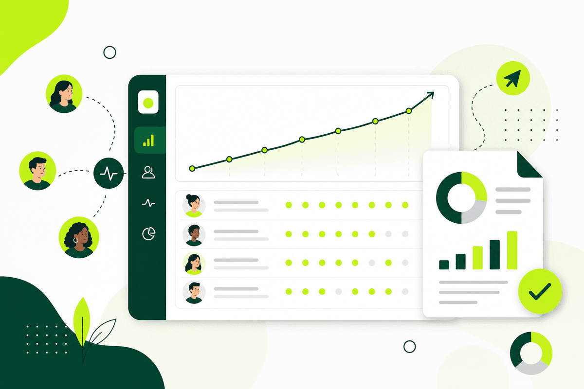 Tester activity dashboard with a rising engagement chart and daily activity dots